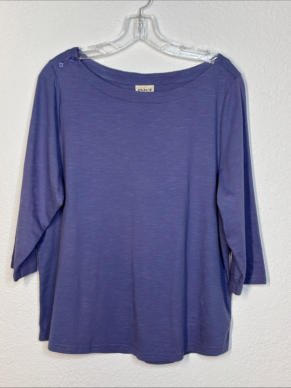 Pact Women's Boatneck Long Sleeve Top in Periwinkle 100% Organic Cotton